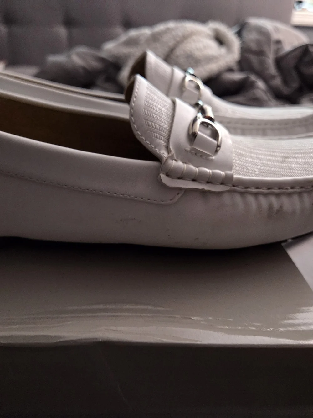 Men's White Slip-On Driving Loafers with Metal Bit